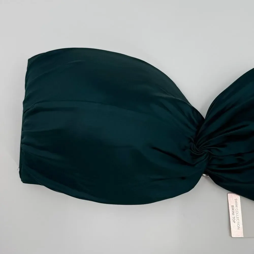 CALIA Bikini Top Women’s SZ Large Twisted Bandeau Sea Green Shine Strapless NWT